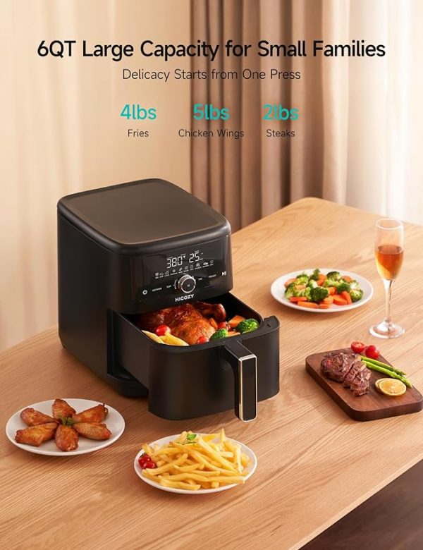 HiCOZY 10-in-1 Air Fryer, 6QT Family Size, Flash Crisp Technology, 400F for Hot & Crispy Results in Minutes, Roast, Reheat, Dehydrate & More, Black - Image 2