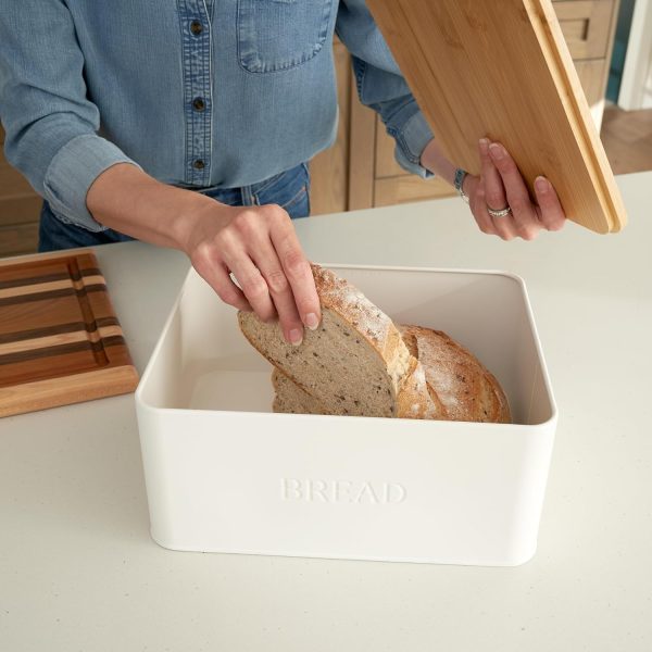 Beautiful Bread Box With Wooden Lid For Your Kitchen Countertop - Spacious Container Perfectly Stores Your Homemade Bread, English Muffins & Bagels - Quality Cutting Board Lid Keeps Your Bread Fresh - Image 2