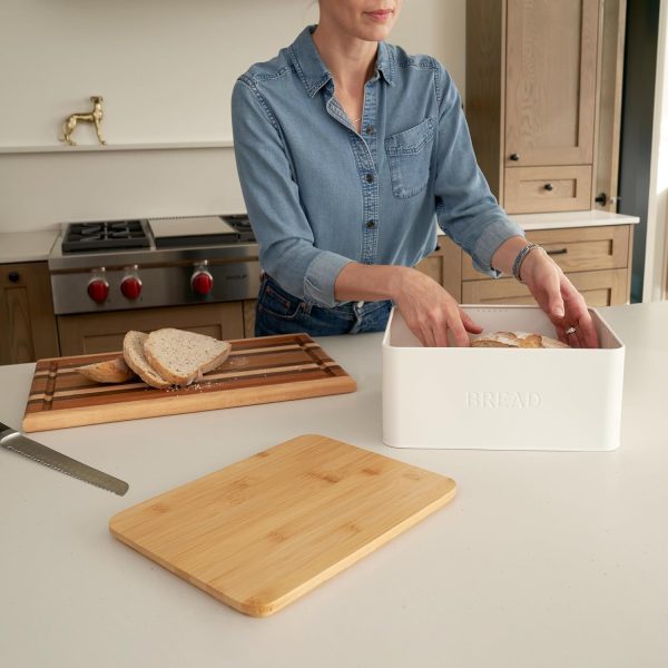 Beautiful Bread Box With Wooden Lid For Your Kitchen Countertop - Spacious Container Perfectly Stores Your Homemade Bread, English Muffins & Bagels - Quality Cutting Board Lid Keeps Your Bread Fresh - Image 3