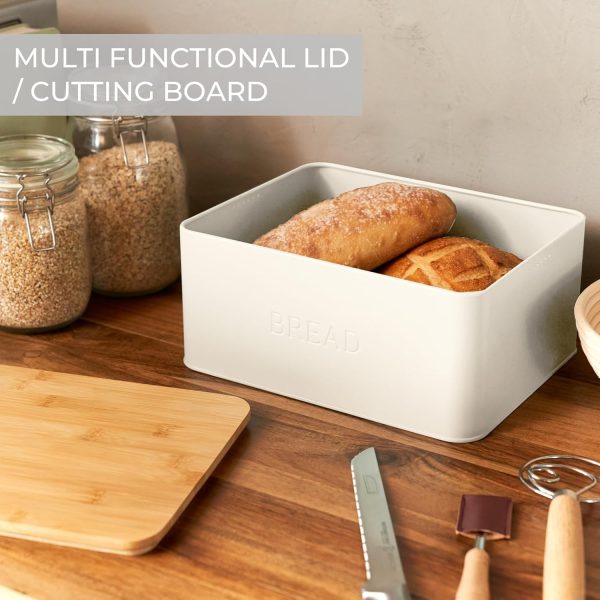 Beautiful Bread Box With Wooden Lid For Your Kitchen Countertop - Spacious Container Perfectly Stores Your Homemade Bread, English Muffins & Bagels - Quality Cutting Board Lid Keeps Your Bread Fresh - Image 4