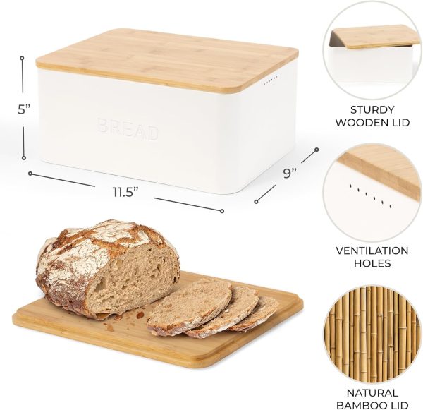 Beautiful Bread Box With Wooden Lid For Your Kitchen Countertop - Spacious Container Perfectly Stores Your Homemade Bread, English Muffins & Bagels - Quality Cutting Board Lid Keeps Your Bread Fresh - Image 6