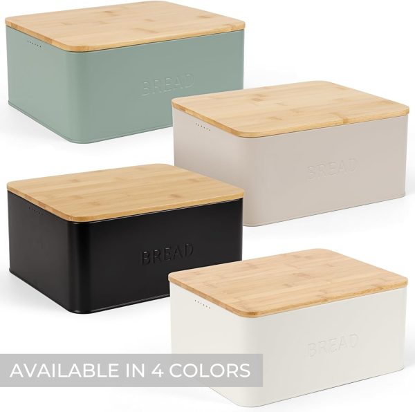 Beautiful Bread Box With Wooden Lid For Your Kitchen Countertop - Spacious Container Perfectly Stores Your Homemade Bread, English Muffins & Bagels - Quality Cutting Board Lid Keeps Your Bread Fresh - Image 9