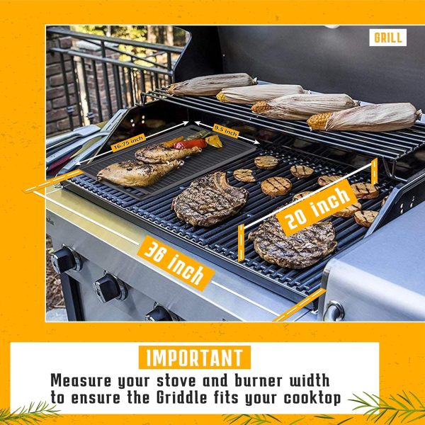 Cast Iron Reversible Grill/Griddle Set with Press, Scraper & Mitts - Pre-Seasoned, Non-Stick - 16.75" x 9.5" - Gas Stove, Grill, Camping, Indoor and Outdoor Cooking - Image 9