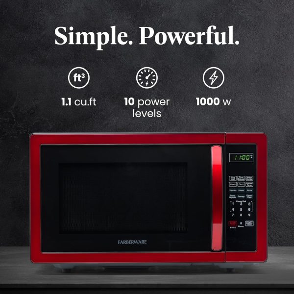 Farberware Countertop Microwave 1000 Watts, 1.1 cu ft - Microwave Oven With LED Lighting and Child Lock - Perfect for Apartments and Dorms - Easy Clean Metallic Red - Image 2