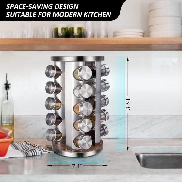 Rotating Spice Rack Organizer with Jars(20Pcs), Seasoning Organizer for Cabinet, Kitchen Spice Racks for Countertop, Revolving Stainless Steel Spice Organizer - Image 2